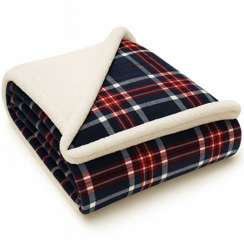 Plaid Sherpa Fleece Blanket | Reversible Sofa & Bed Throw