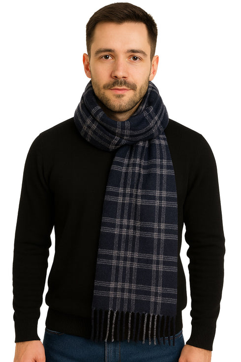 Premium Unisex Check Muffler – Warm Wool Blend Knit Scarf