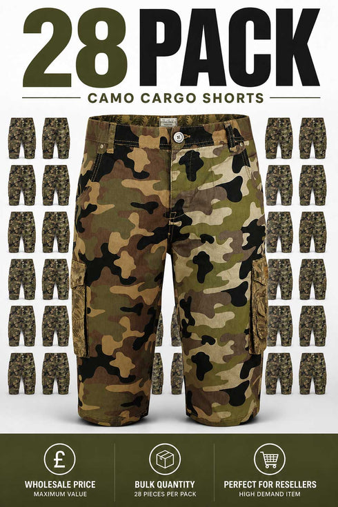 Men’s Camo Cargo Shorts Wholesale Bulk Reseller Lot - 28/31 Pack