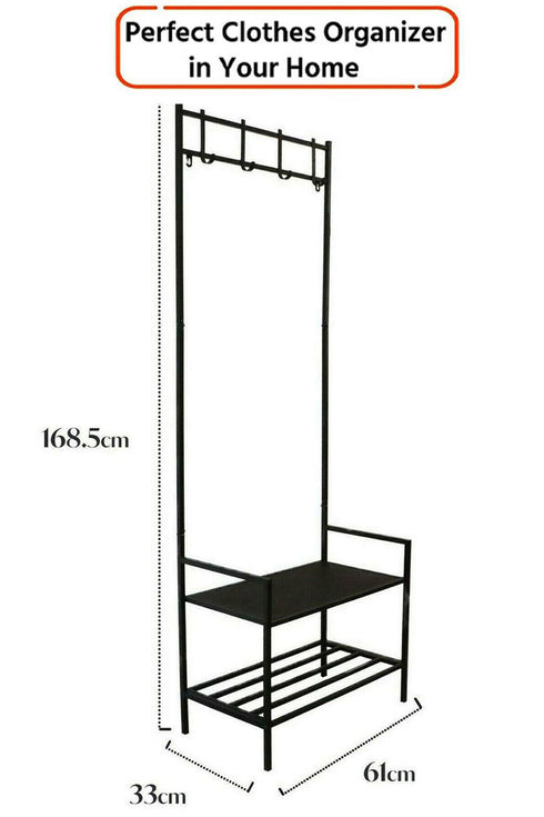 2-Tier Metal Coat Rack & Shoe Organizer