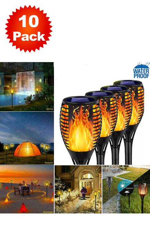 Solar Flame Torch Lights – 10 or 20 Pack Outdoor Waterproof LED Lights