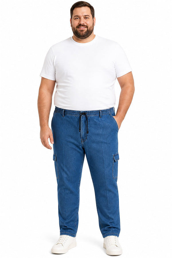 Men Stone Elasticated Waist Cargo Jeans Trouser - 3XL