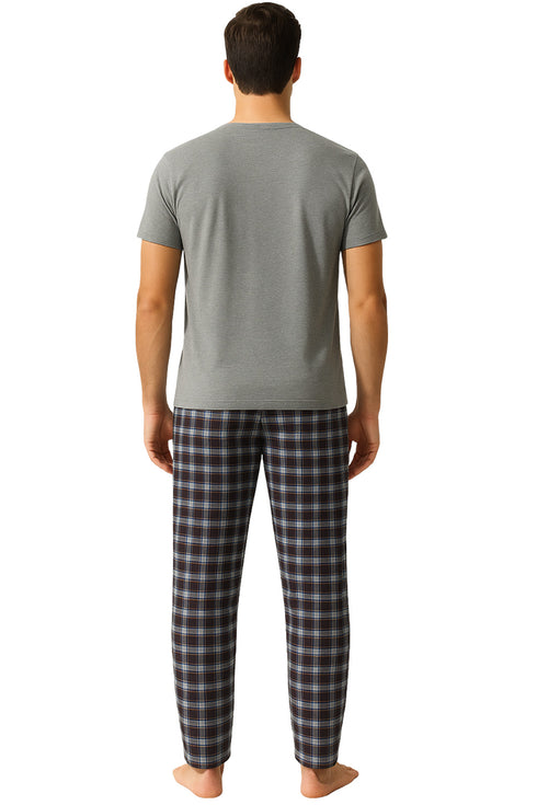 Men's Plaid Pajama Set – Short Sleeve T-Shirt & Lounge Pants