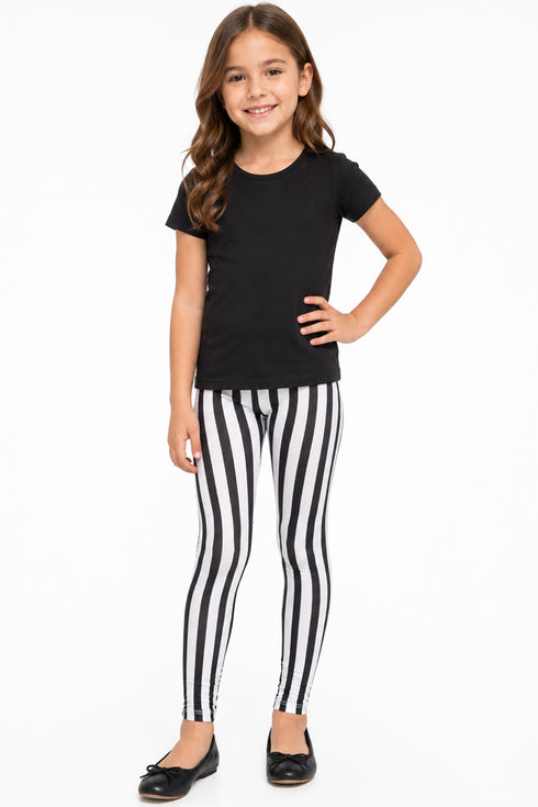 Kids Black and White Striped Leggings | Halloween Costume Tights - 2/4 Pack
