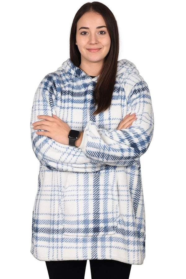 Blanket Oversized Hoodie White Blue - Thin