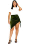 Petite Ruched Mini Skirt In Green Velvet - UK 12