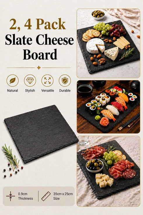 Natural Slate Cheese Board Serving Platter for Cheese, Charcuterie & Kitchen Display - 2/4 Pack