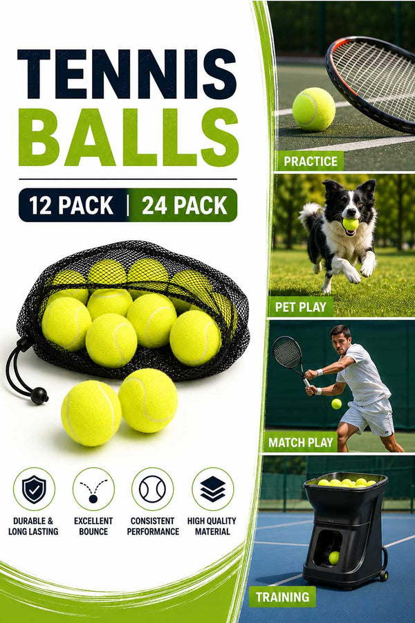 12 & 24 Pack Tennis Balls – Durable Practice Balls for Training, Match Play & Dogs