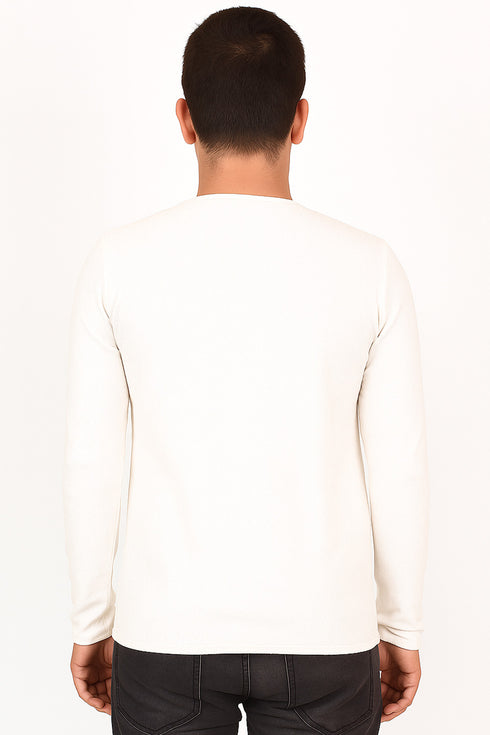 Mens White Cotton Pullover Jumper
