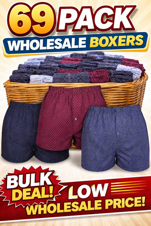 Men's Boxer Shorts – 69 Pack Bulk | Wholesale Cotton Underwear - From £0.33 Per Unit