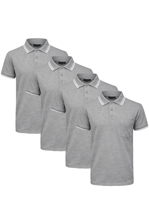 4 Pack Mens Plain Pique Tipping Collar T Shirts