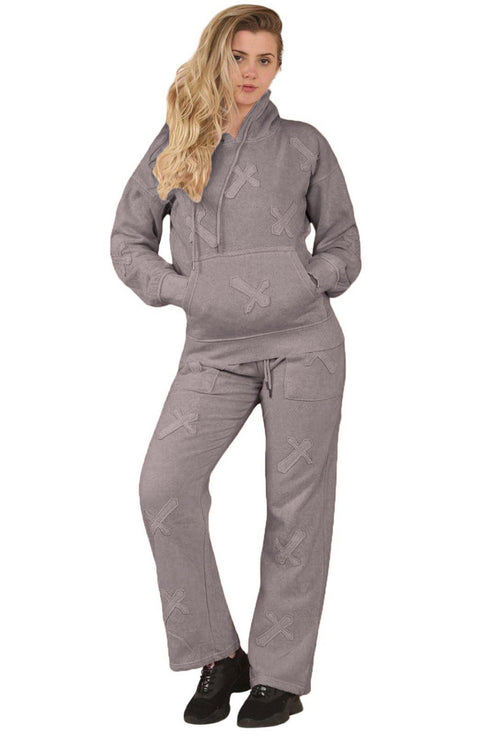 Women’s Cross Appliqué Tracksuit Set | Oversized Hoodie & Joggers