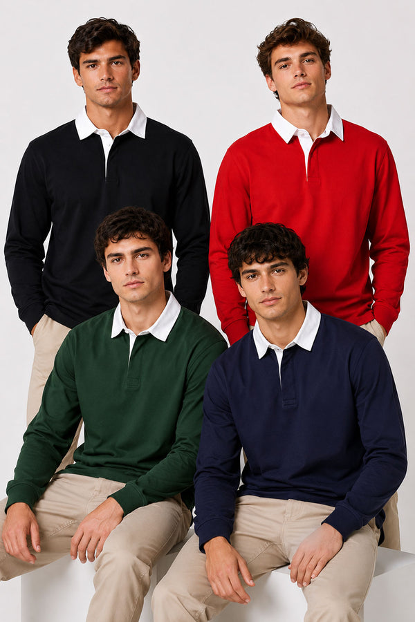 Men’s Long Sleeve Plain Rugby Polo Shirt