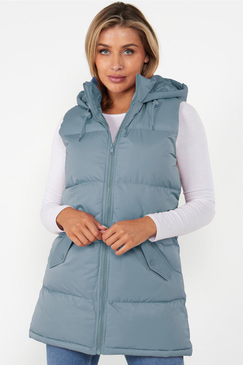 Ladies Longline Hooded Puffer Gilet