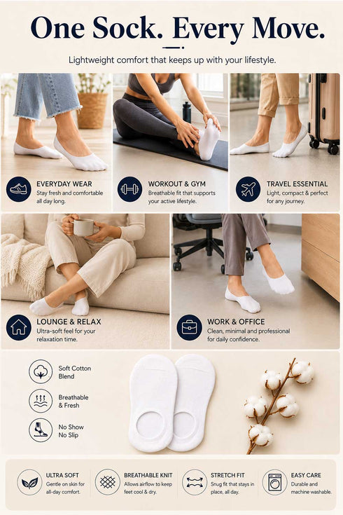 Unisex Low Cut Socks 6 or 12 Pack – Cotton Invisible Trainer Socks for Men & Women