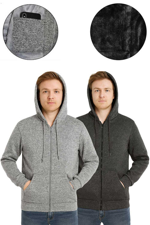 Men’s Fleece Lined Hoodie with Inner Pocket – Warm Winter Zip Up Sweatshirt Jacket