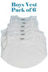 6 Pack Boys Plain White 100% Cotton Vest