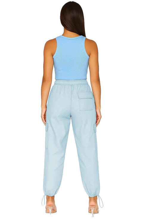 Womens Baggy Cargo Trousers – Drawstring Waist, Loose Fit Combat Pants with Pockets