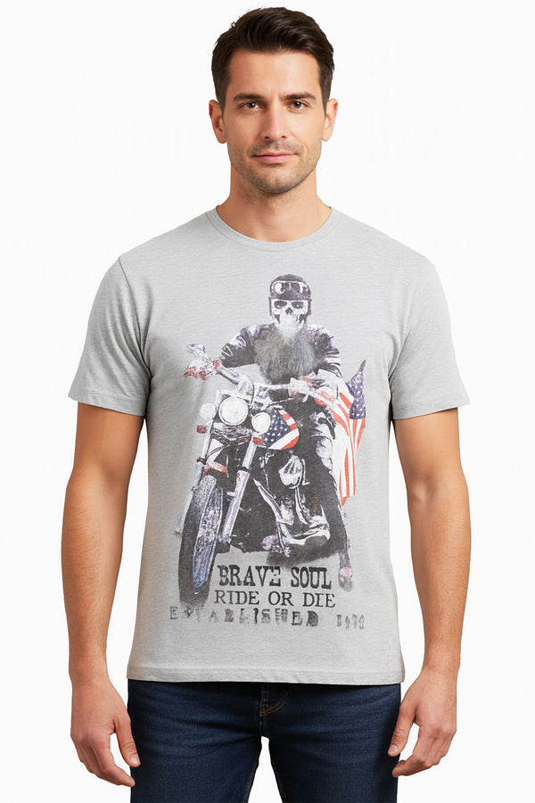 Men’s Brave Soul Ride or Die Graphic T-Shirt – Biker Skull Motorcycle Print