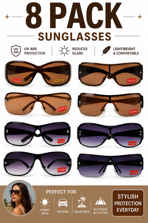 8 Pack Fashion UV400 Protection Sunglasses