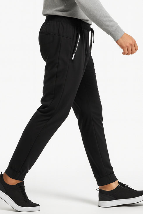 Men's Black Slim Fit Nylon Tracksuit Pants with Zipper Pockets