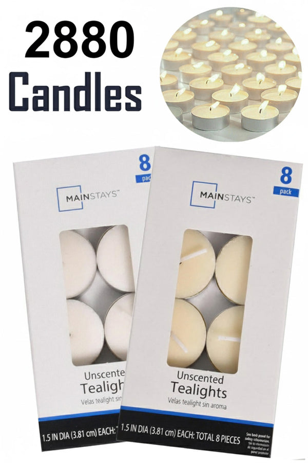 2880 Bulk Unscented Tealight Candles – Long-Lasting Tea Lights for Weddings, Events & Home Décor