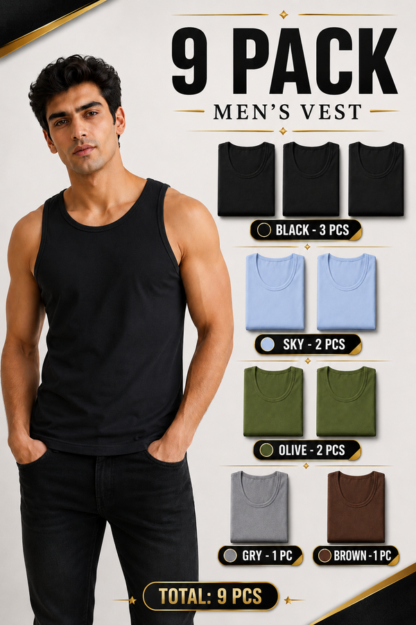 9 Pack Gaffer Men's Vest Assorted - XL