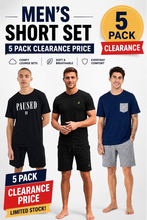 5 Pack Brave Soul Men’s Casual Lounge-wear Short Set - From £3.99 Per Unit