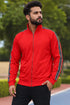 Men’s Red Full Zip Jumper with Contrast Sleeve Tape - L