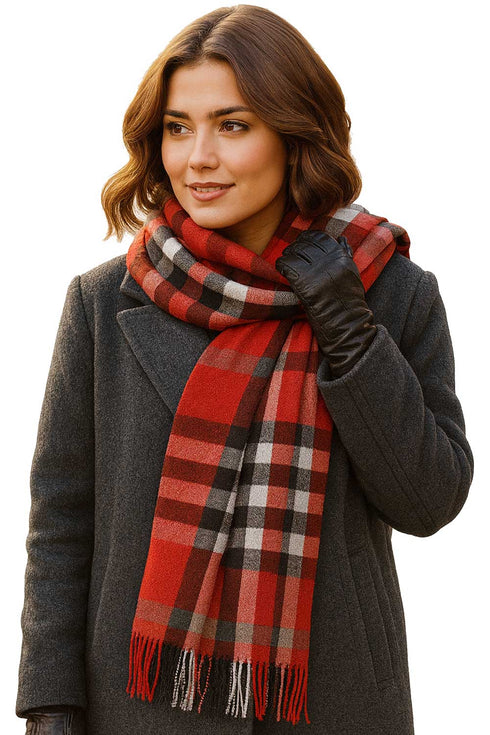 Women’s Checked Winter Scarf – Soft Tartan Blanket Wrap with Tassels