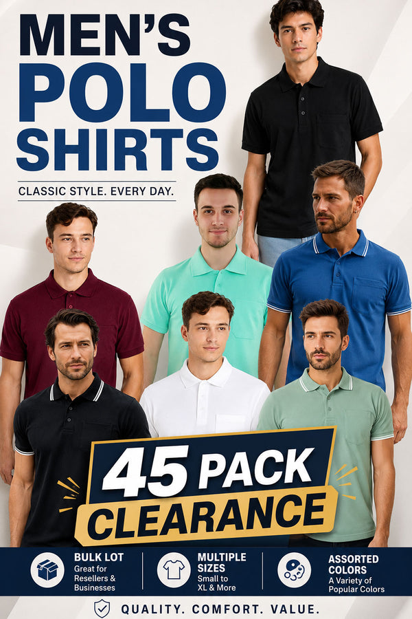 45 Pack Men’s Polo Shirts Clearance Lot - From £1.99 Per Unit