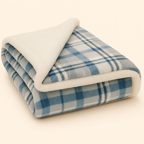 Plaid Sherpa Fleece Blanket | Reversible Sofa & Bed Throw