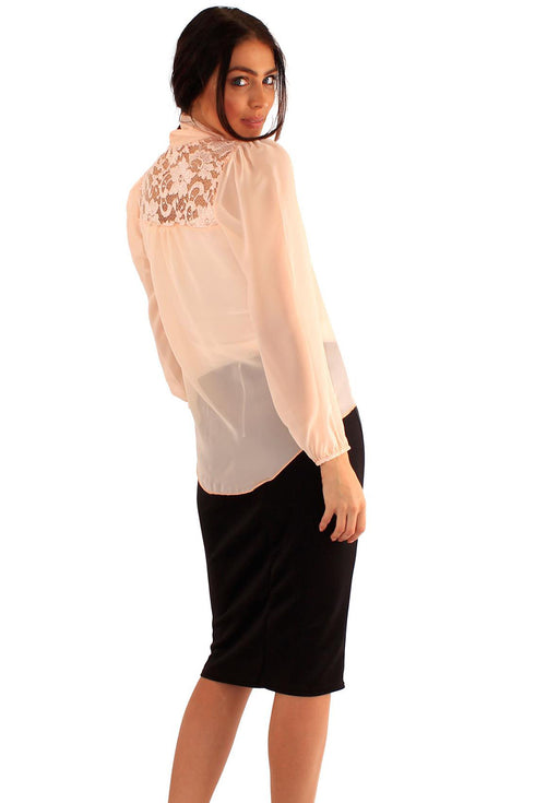 Women's Button-Up Blouse with Lace Shoulders