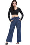 Women’s Blue Wide Leg Denim Jeans with Drawstring Waist