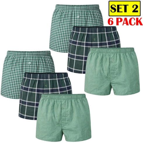 6 Pack Men's Check Woven Cotton Boxers
