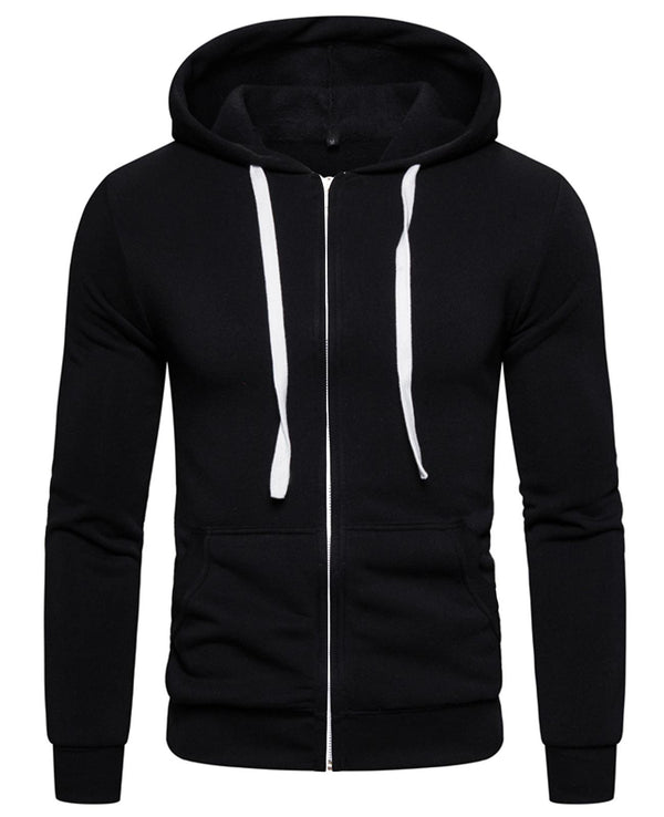 Mens Plain Fleece Zip Up Hoodie With Free Same Cord