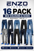 16 Pack Enzo Men’s Jeans Wholesale Mixed Colours & Sizes - From £9.37 Per Unit