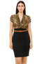 Women Leopard Print and Black Pencil Dress with Belt