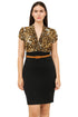 Women Leopard Print and Black Pencil Dress with Belt