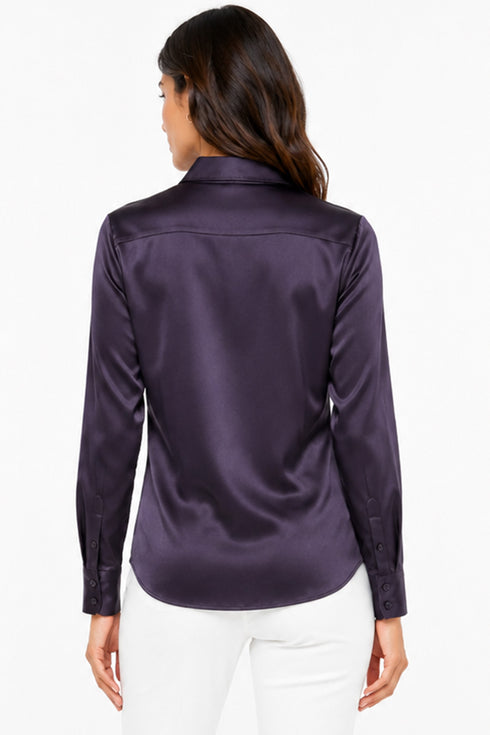 Women’s Purple Long Sleeve Satin Shirt