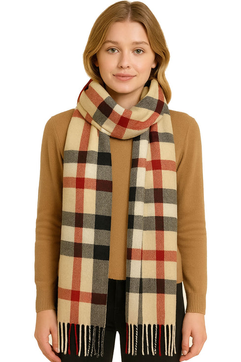 Women’s Checked Winter Scarf – Soft Tartan Blanket Wrap with Tassels