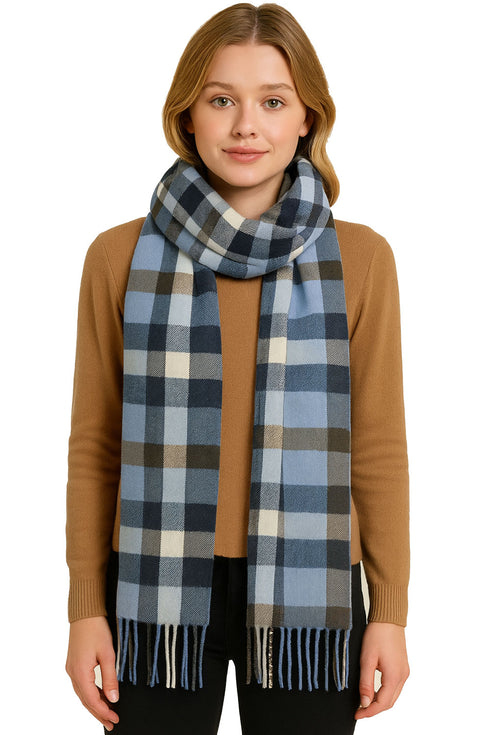 Women’s Checked Winter Scarf – Soft Tartan Blanket Wrap with Tassels