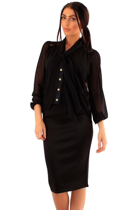 Women's Button-Up Blouse with Lace Shoulders