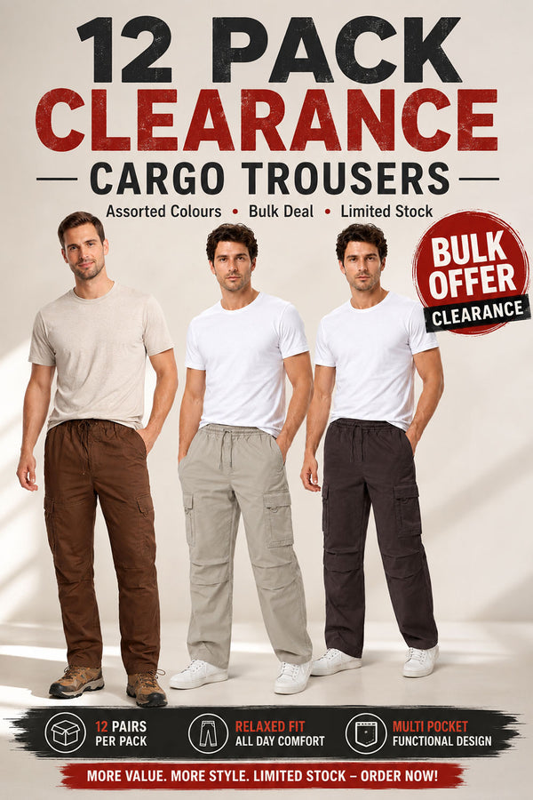 12 Pack Men’s Cargo Trousers Clearance - From £2.91 Per Unit