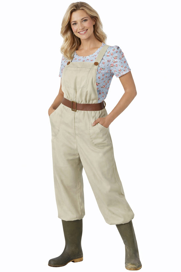 Women’s Beige Utility Dungarees – Casual Jumpsuit with Belt