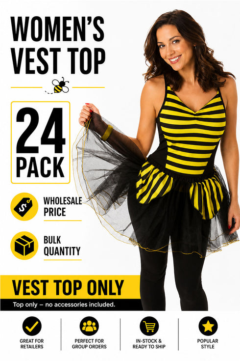 24 Pack Women’s Bumblebee Costume Vest Top - From £1.00 Per Unit