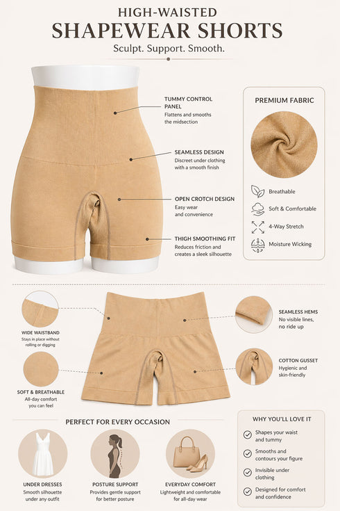 High Waisted Seamless Shapewear Shorts – Tummy Control Body Shaper for Women