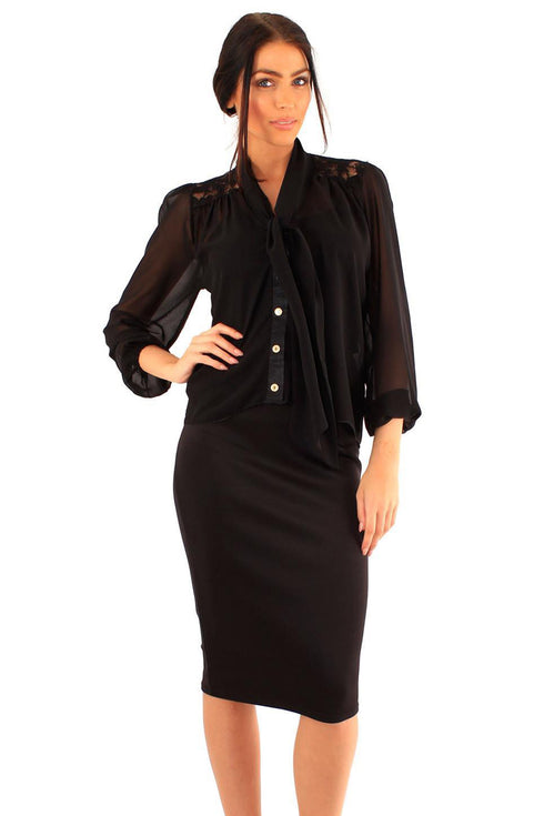 Women's Button-Up Blouse with Lace Shoulders