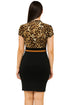 Women Leopard Print and Black Pencil Dress with Belt