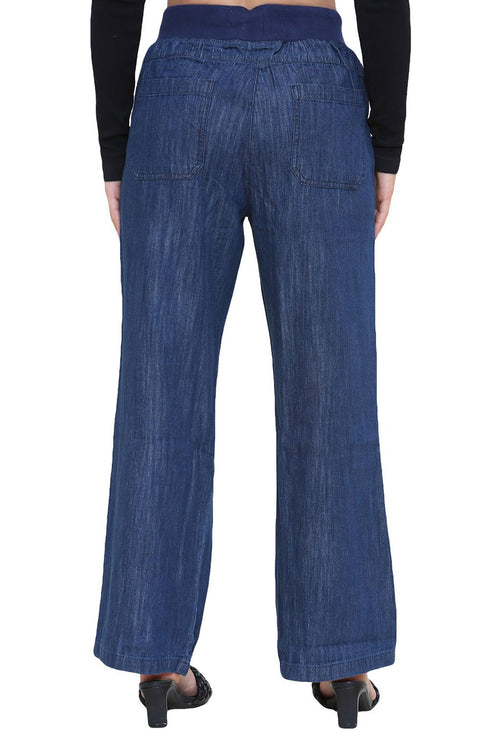 Women’s Blue Wide Leg Denim Jeans with Drawstring Waist